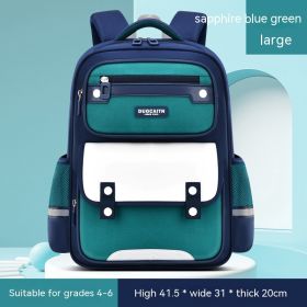 Schoolbag British Style Large Capacity Portable Burden Alleviation (Option: Sapphire Blue Green Large)